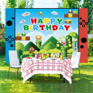 Adventure Video Game Happy Birthday Backdrop for Children Boys Happy Birthday Party Decor Supplies Kids Shoot Props Cake Table Decor Supplies 5x3ft