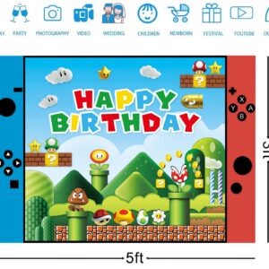 Adventure Video Game Happy Birthday Backdrop for Children Boys Happy Birthday Party Decor Supplies Kids Shoot Props Cake Table Decor Supplies 5x3ft