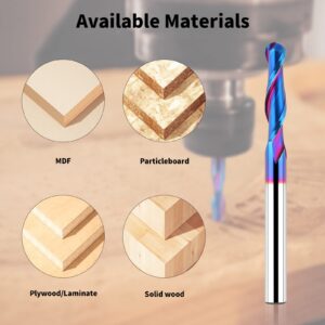 EANOSIC Carbide Ball Nose CNC Router Bit 1/4" Shank, Extra Long 3" Spiral Ball Nose End Mill Wood Milling Tool with Blue Nano NACO Coating