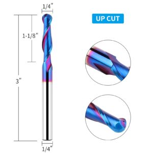 EANOSIC Carbide Ball Nose CNC Router Bit 1/4" Shank, Extra Long 3" Spiral Ball Nose End Mill Wood Milling Tool with Blue Nano NACO Coating