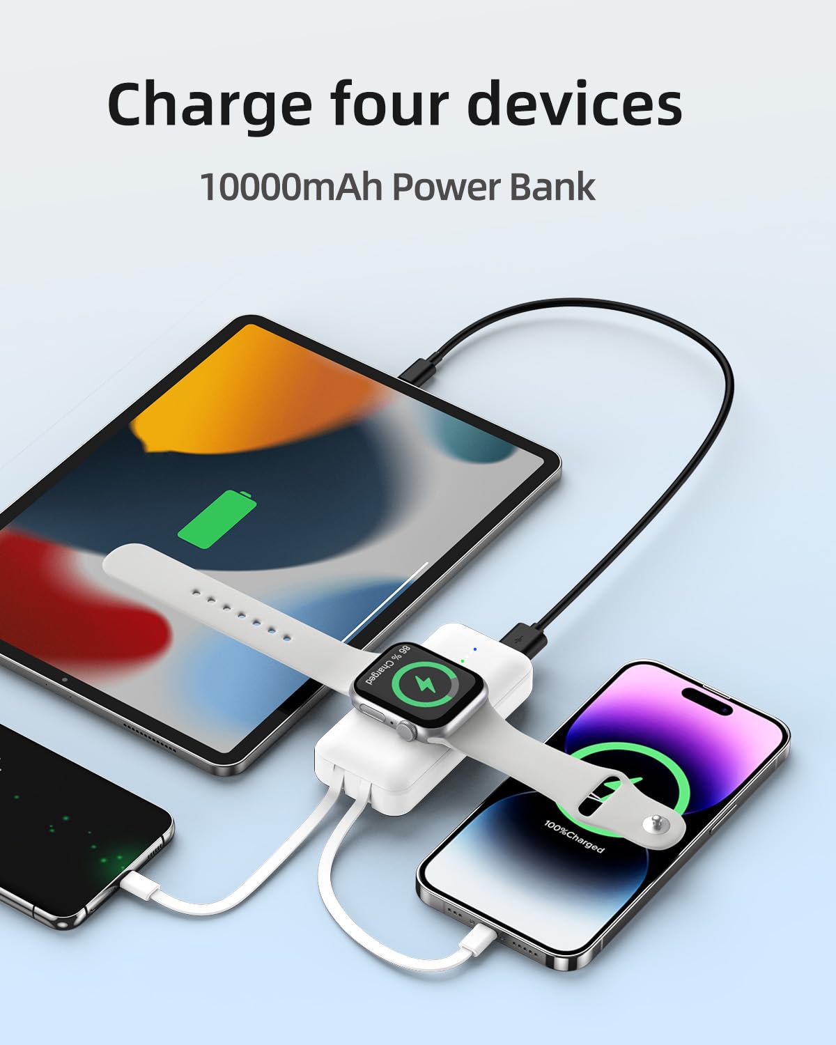 10000mAh Portable Apple Watch Charger,Mini Wireless Charger for iWatch,Fast Charging Power Bank with Built in Cable, Compatible with Apple Watch Series 9/Ultra/ 8/7/6/Se/5/4/3/2/iPhone/Samsung