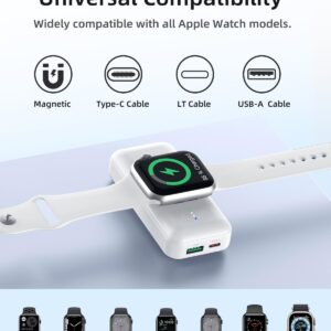10000mAh Portable Apple Watch Charger,Mini Wireless Charger for iWatch,Fast Charging Power Bank with Built in Cable, Compatible with Apple Watch Series 9/Ultra/ 8/7/6/Se/5/4/3/2/iPhone/Samsung