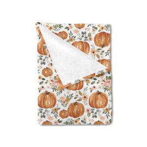 hawskgfub fall thanksgiving pumpkins floral baby blanket girls gift, boho autumn holiday flower flannel fleece nursery bed receiving blankets, soft newborn toddler infant kids crib bedding 30 x 40