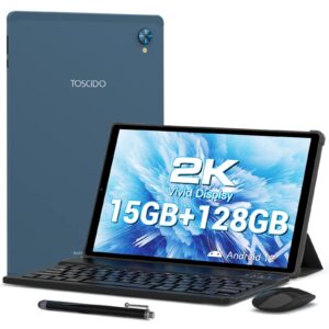 toscido l381 10.3-inch tablet with 2k fhd lcd in-cell screen, 128gb storage, 8gb ram, 8000mah battery, android 12, blue