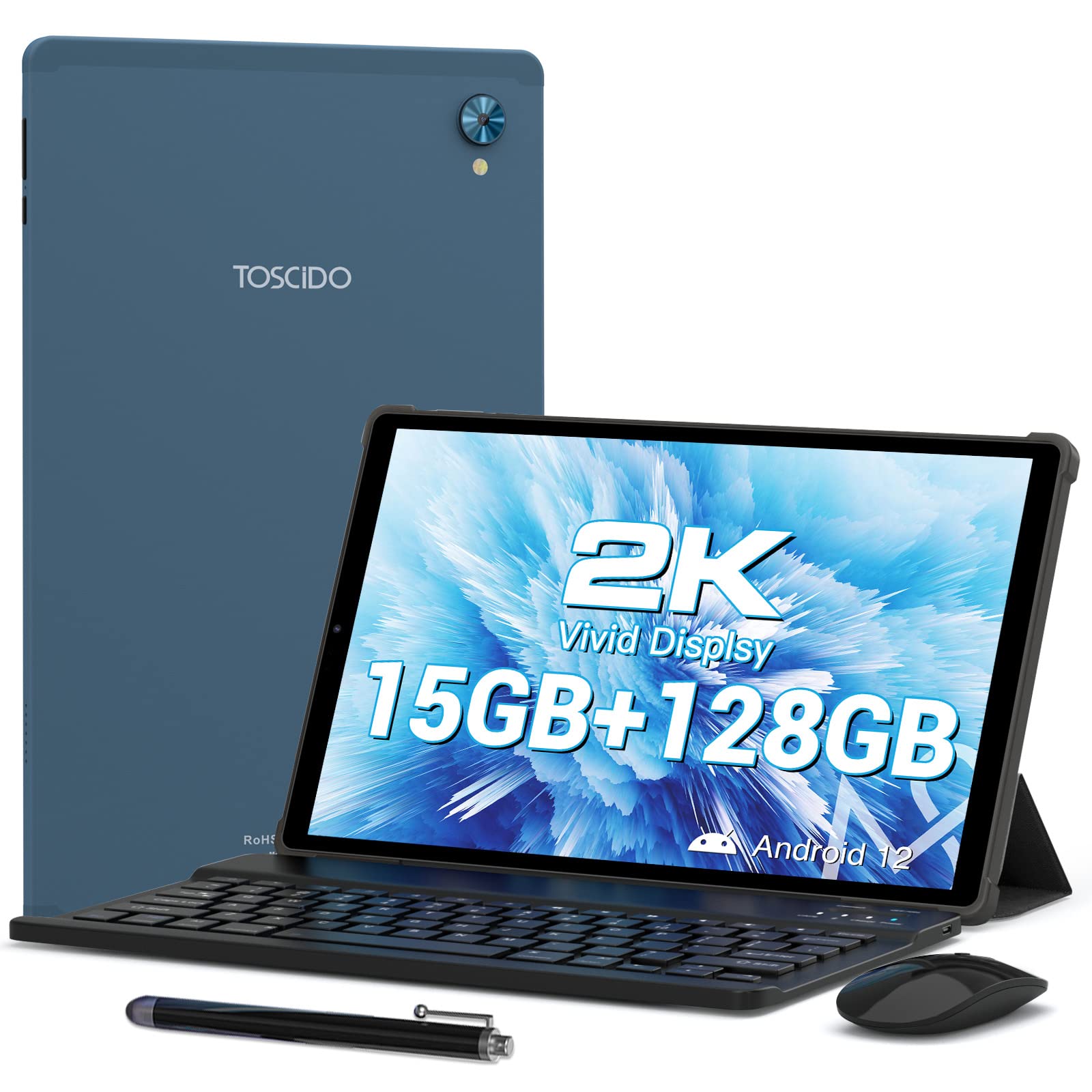 TOSCiDO L381 10.3-Inch Tablet with 2K FHD LCD In-Cell Screen, 128GB Storage, 8GB RAM, 8000mAh Battery, Android 12, Blue