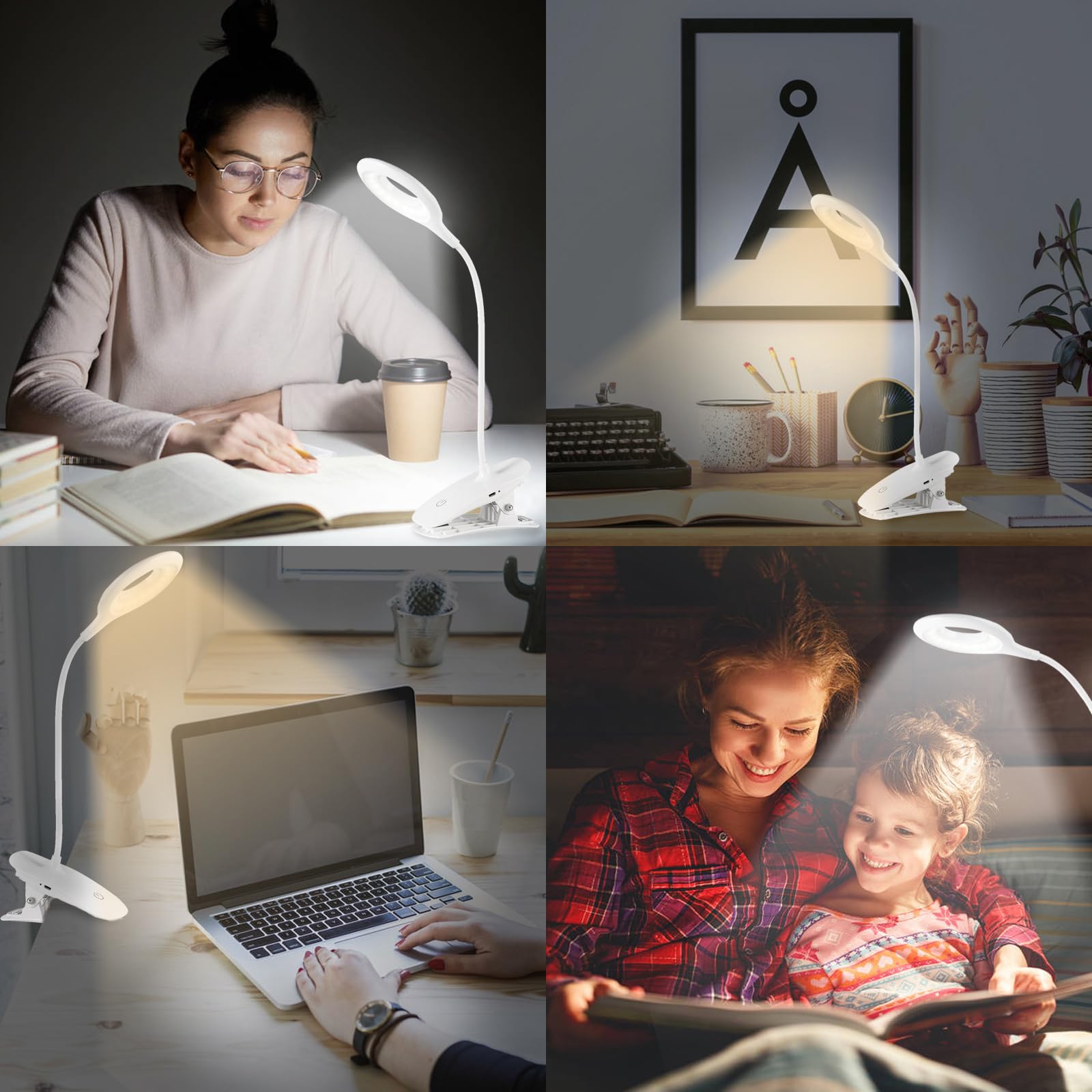 EXTRASTAR Book Light, 24 LEDs USB Reading Lamp, Clip on Light with 3 Color Modes, Touch Control Unlimited Dimmable Eye Protection Desk Light for Headboard, Home, Dormitory, Office