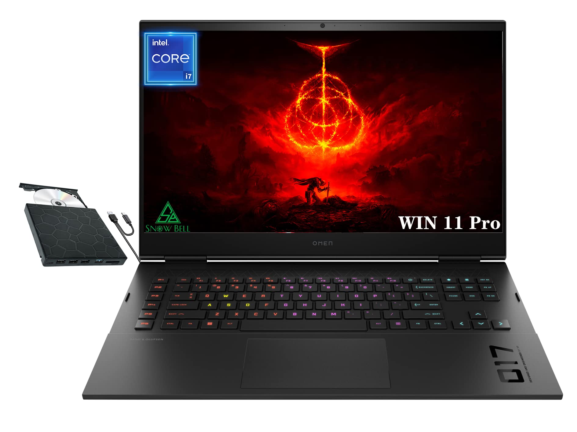 HP OMEN O17 17.3" 165Hz Gaming Laptop, Intel 12th Core i7-12700H, 64GB DDR5 RAM, 4TB PCIe SSD, NVIDIA GeForce RTX 3070Ti, RGB Backlit Keyboard, Win 11 Pro, Shadow Black, Hotface DVD-RW USB Hub