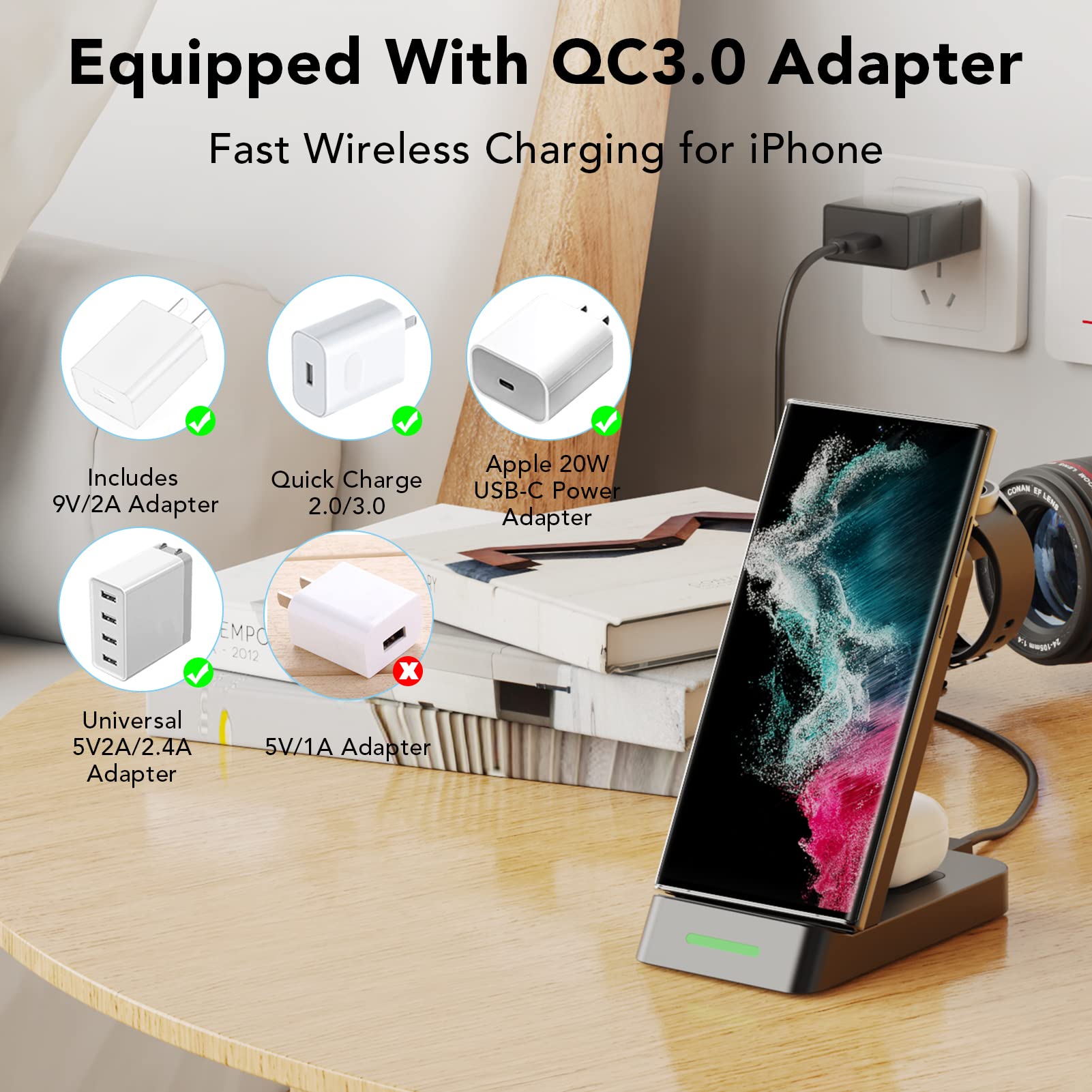 Wireless Charging Station for Samsung Watch and Phone,3 in 1 Wireless Charger Stand for Galaxy Watch 5 Pro/5/4 Active 2 Galaxy S23/Ultra/S23+/S22/Note 20/ Z Flip 4/3 Fold 4/3 Galaxy Buds2/Pro(Black)