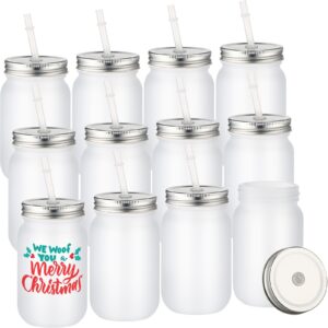 zubebe 12 pcs 14 oz sublimation glass blanks frosted sublimation glass cups with lids and straws glass sublimation wide mouth jar tumbler cups mugs for iced coffee beer juice