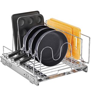 fanhao slide out cutting board, bakeware, and tray organizer, wire pull out kitchen cabinet organizer for pots, pans, and lid cookware, 13.5 inch wide x 17.7 inch deep – chrome