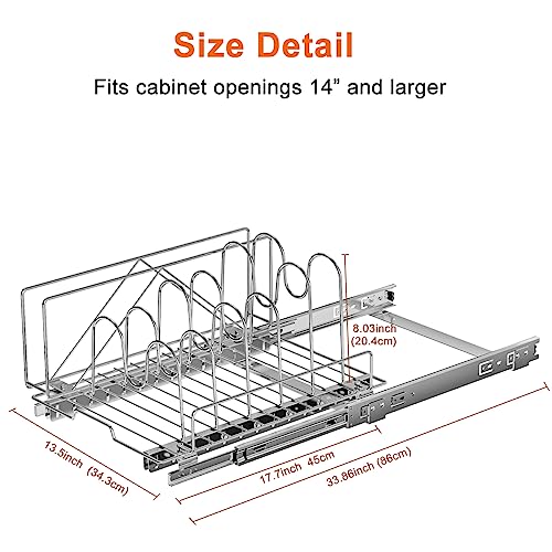 FANHAO Slide Out Cutting Board, Bakeware, and Tray Organizer, Wire Pull Out Kitchen Cabinet Organizer for Pots, Pans, and Lid Cookware, 13.5 inch wide x 17.7 inch deep – Chrome
