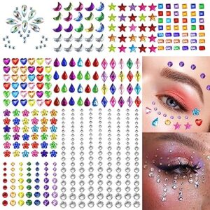 10 sheets gems stickers, eye body face gems jewels for makeup self adhesive crystal rainbow rhinestones for diy craft nail body makeup festival