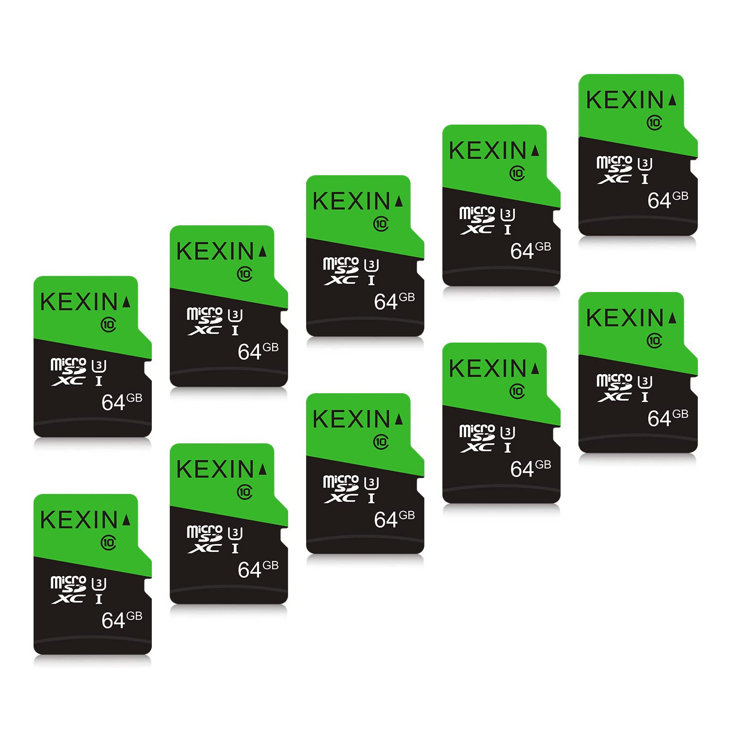 KEXIN 10 Pack 64GB Micro SD Card Memory Card MicroSDHC UHS-I Memory Cards Class 10 High Speed Card, C10, U1, 64 GB 10 Pack