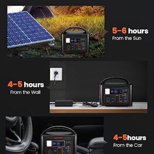 Portable Power Station, 504Wh Solar Generator 300W(500W Peak) Pure Sine Wave AC Outlet with Car Charger, DC cable, Portable Generator for Home Use Outdoor Camping Blackout Emergency Backup