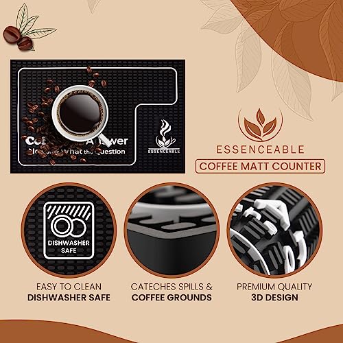 ESSENCEABLE Coffee Mat - Coffee Mat Mats for Countertop - 18" x 12" - Non-Slip, Heat-Resistant, Easy-to-Clean Coffee Matt for Counter - Premium Quality Coffee Station Mat, Espresso Mat