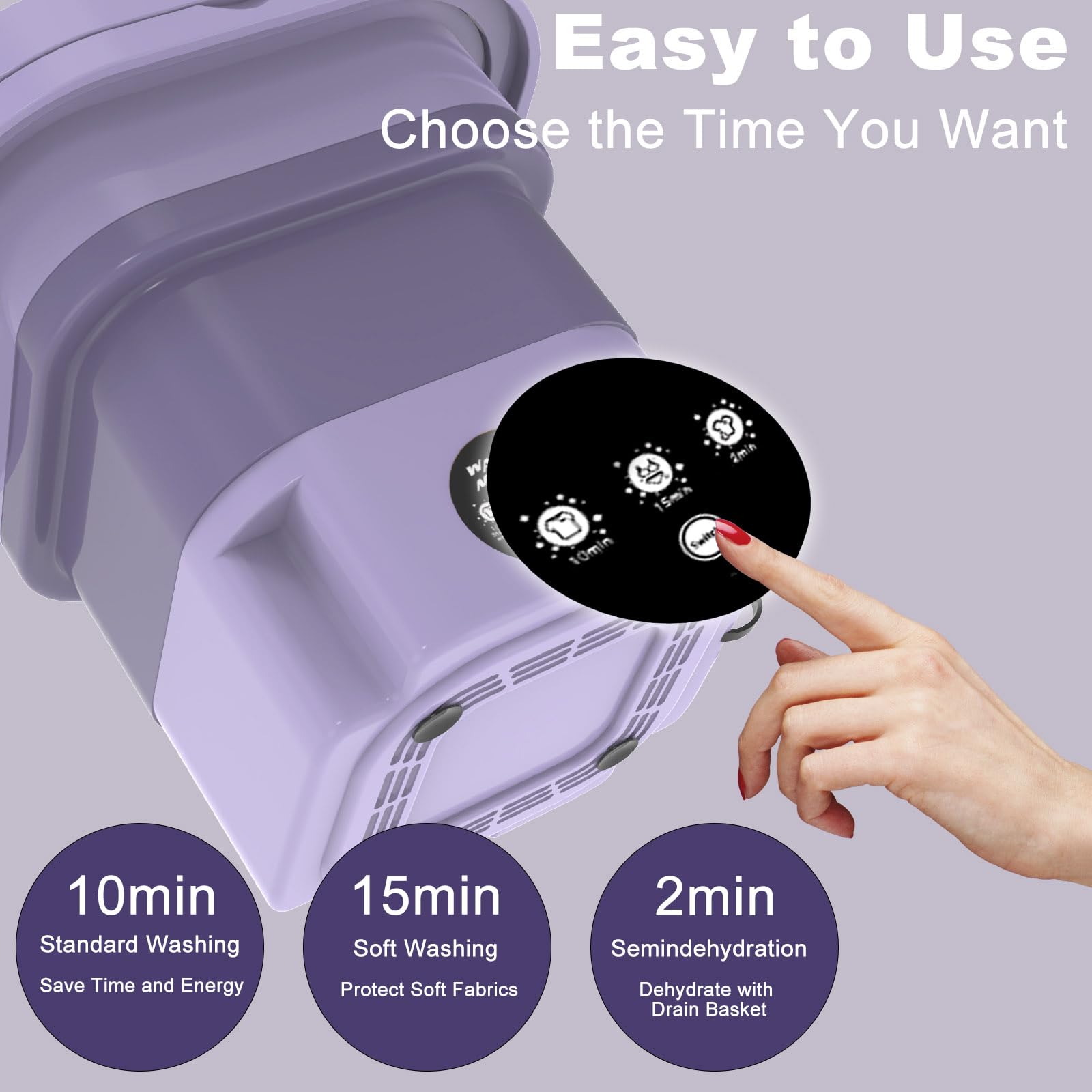 Portable Washing Machine, 2 in 1 Mini Foldable Washer with Spin Dryer Small Bucket, 8L Large Intelligent Laundry Machine for Baby Clothes, Underwear, Apartment, Camping, RV, Gift, Travel, Purple