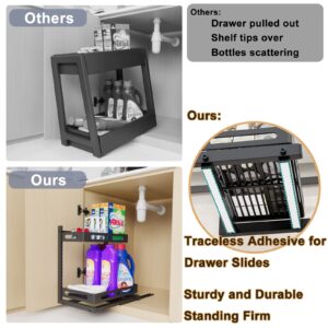 PUNMEYCOOL Under Sink Organizers and Storage, Under Bathroom Cabinet Organizer, Durable Metal 2 Tier Sliding Storage, Anti-Tipping Storage Multi-Purpose Organizer for Bathroom Kitchen Drawer