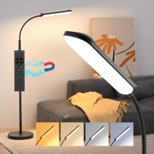 led floor lamp, 18w super bright floor lamp for living room, adjustable stepless colors & brightness gooseneck standing lamp, eye caring reading light with remote& touch control for bedroom office