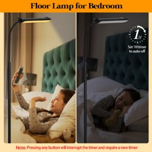 LED Floor Lamp, 18W Super Bright Floor Lamp for Living Room, Adjustable Stepless Colors & Brightness Gooseneck Standing Lamp, Eye Caring Reading Light with Remote& Touch Control for Bedroom Office