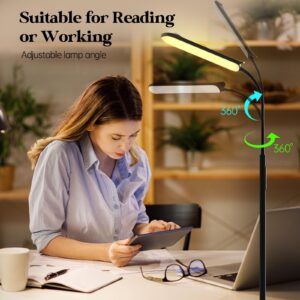 LED Floor Lamp, 18W Super Bright Floor Lamp for Living Room, Adjustable Stepless Colors & Brightness Gooseneck Standing Lamp, Eye Caring Reading Light with Remote& Touch Control for Bedroom Office