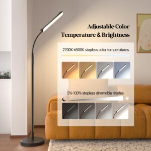 LED Floor Lamp, 18W Super Bright Floor Lamp for Living Room, Adjustable Stepless Colors & Brightness Gooseneck Standing Lamp, Eye Caring Reading Light with Remote& Touch Control for Bedroom Office