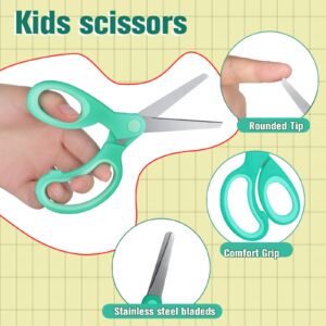 Lanties 96 Pcs Kids Scissors Bulk Student Stainless Steel Scissors Safety Blunt Tip Scissors for Craft School Home Classrooms Supplies (Red, Green, Yellow)