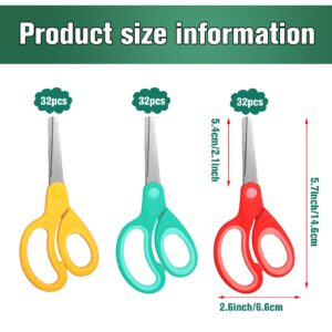 Lanties 96 Pcs Kids Scissors Bulk Student Stainless Steel Scissors Safety Blunt Tip Scissors for Craft School Home Classrooms Supplies (Red, Green, Yellow)