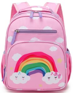 toddler backpack for boys girls, preschool kindergarten school book bag cute kids backpacks with chest strap, rainbow