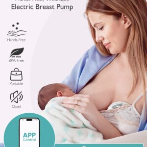 Momspeace Breast Pump Hands Free, Breast Pump with App, Hands Free Breast Pump Wireless, Wearable Breast Pump Portable with Timer & Remote, Electric Breast Pump with 2 Modes & 12 Levels-24mm, 2 Pack