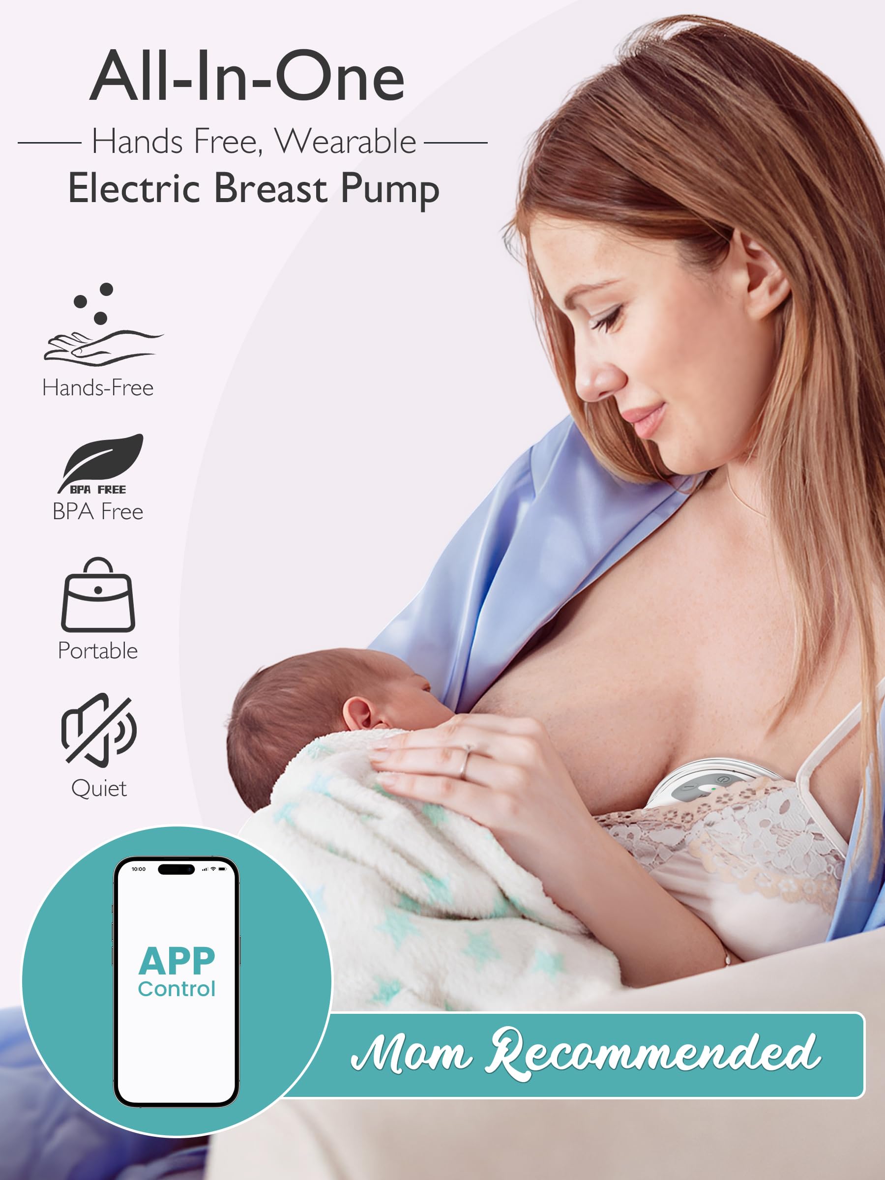 Momspeace Breast Pump Hands Free, Breast Pump with App, Hands Free Breast Pump Wireless, Wearable Breast Pump Portable with Timer & Remote, Electric Breast Pump with 2 Modes & 12 Levels-24mm, 2 Pack