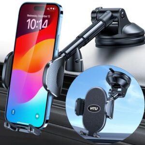 【military-grade stable suction】 cell phone holder for car,【flexible telescopic arm】 360° rotatable stand dashboard windshield cellphone mount for iphone 15 14 13 12 samsung smartphone truck, black