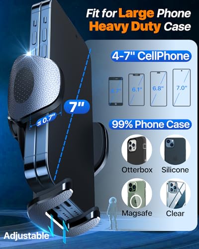 【Military-Grade Stable Suction】 Cell Phone Holder for Car,【Flexible Telescopic Arm】 360° Rotatable Stand Dashboard Windshield Cellphone Mount for iPhone 15 14 13 12 Samsung Smartphone Truck, Black