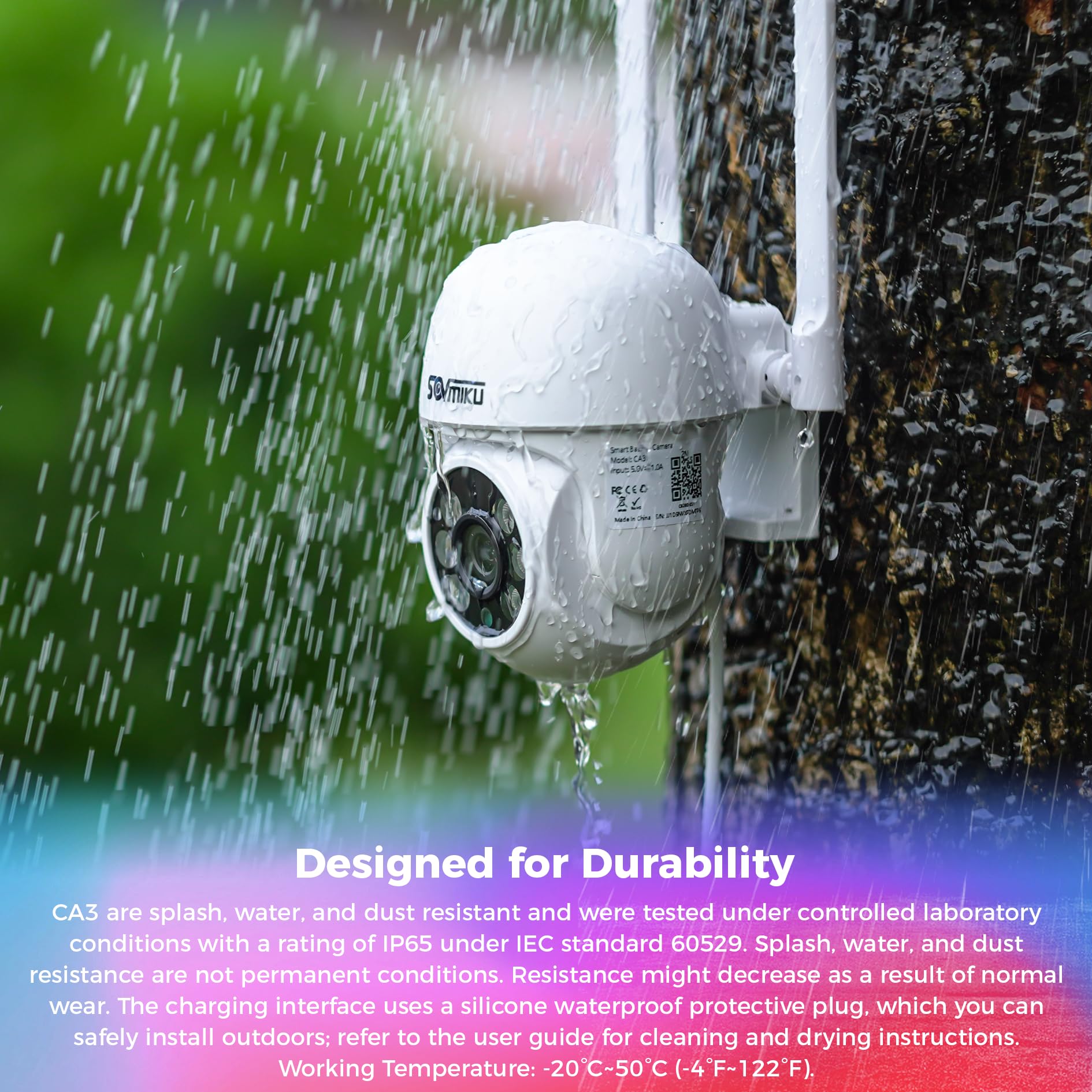 SOVMIKU CA3 AI Auto Tracking Mini 2K Security Camera Wireless Outdoor, Two-Way Audio, Easy to Setup, 9.8Ft Power Cable, 360° View, Pan/Tilt, Color Night Vision, Audible Flashlight Alarm, SD Slot