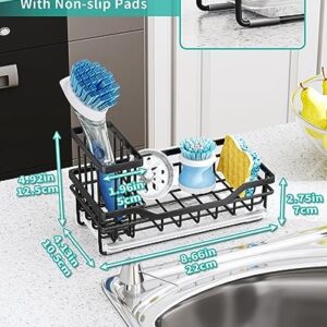 HapiRm Kitchen Sink Organizer with Drip Tray, Versatile Sponge Holder for Kitchen Sink with Detachable Brush Holder, Rustproof Stainless Steel Kitchen Sink Caddy-Black(8.66 * 4.13 * 4.92 in)