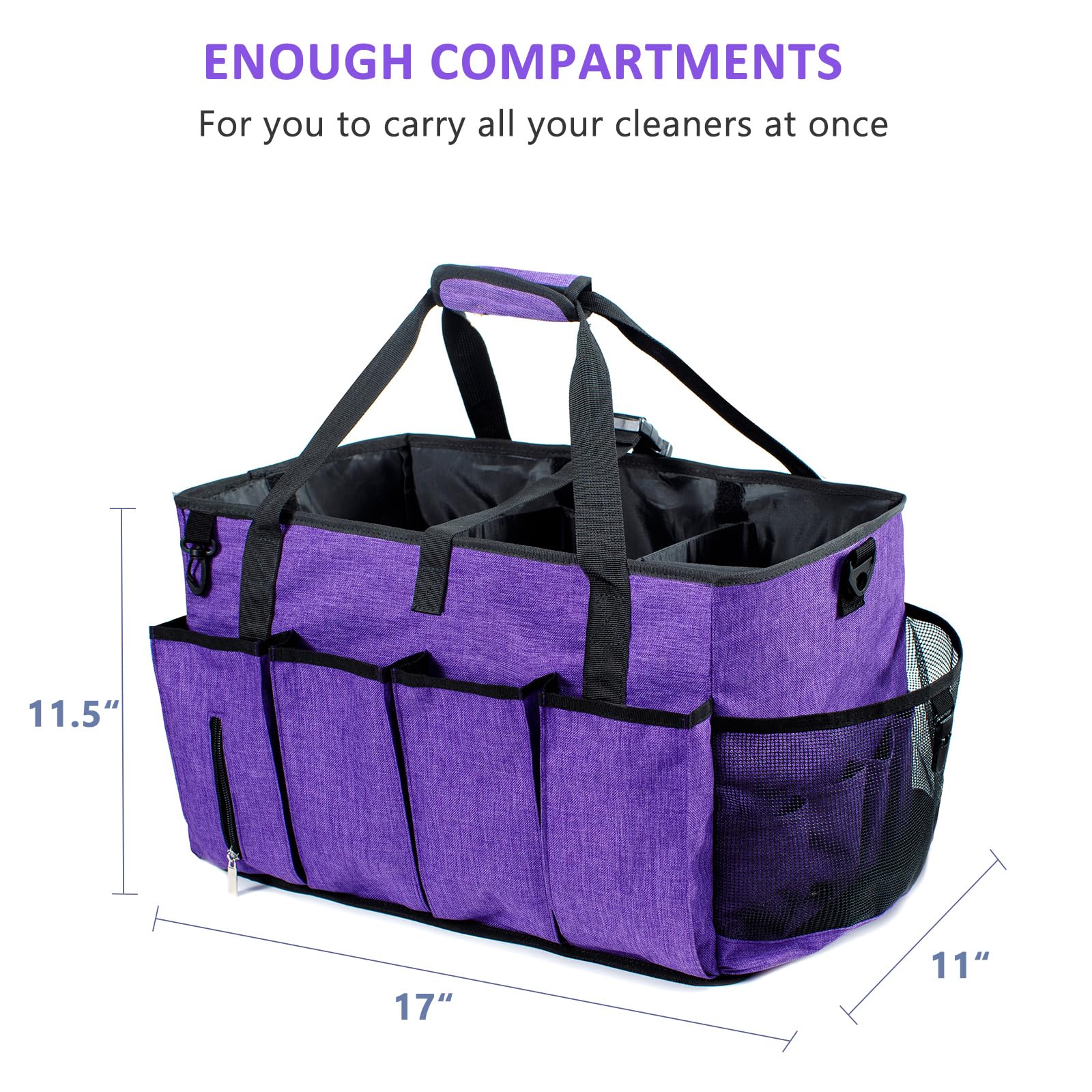 FRECOLSH XL Cleaning Caddy, Purple, Unisex, Oxford Polyester with Padding, Waterproof Interior, Adjustable 5 Compartments, Padded Carry Handle, D-Rings and Clips, 17"