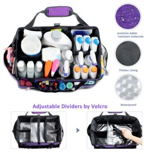 FRECOLSH XL Cleaning Caddy, Purple, Unisex, Oxford Polyester with Padding, Waterproof Interior, Adjustable 5 Compartments, Padded Carry Handle, D-Rings and Clips, 17"