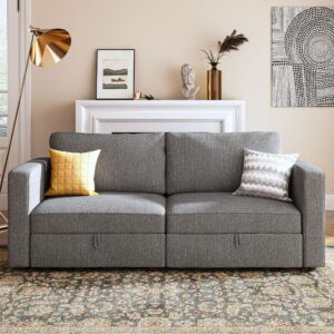 honbay loveseat sofa with storage seat, 2 seater couch oversized modular sofa love seats for living room, light grey