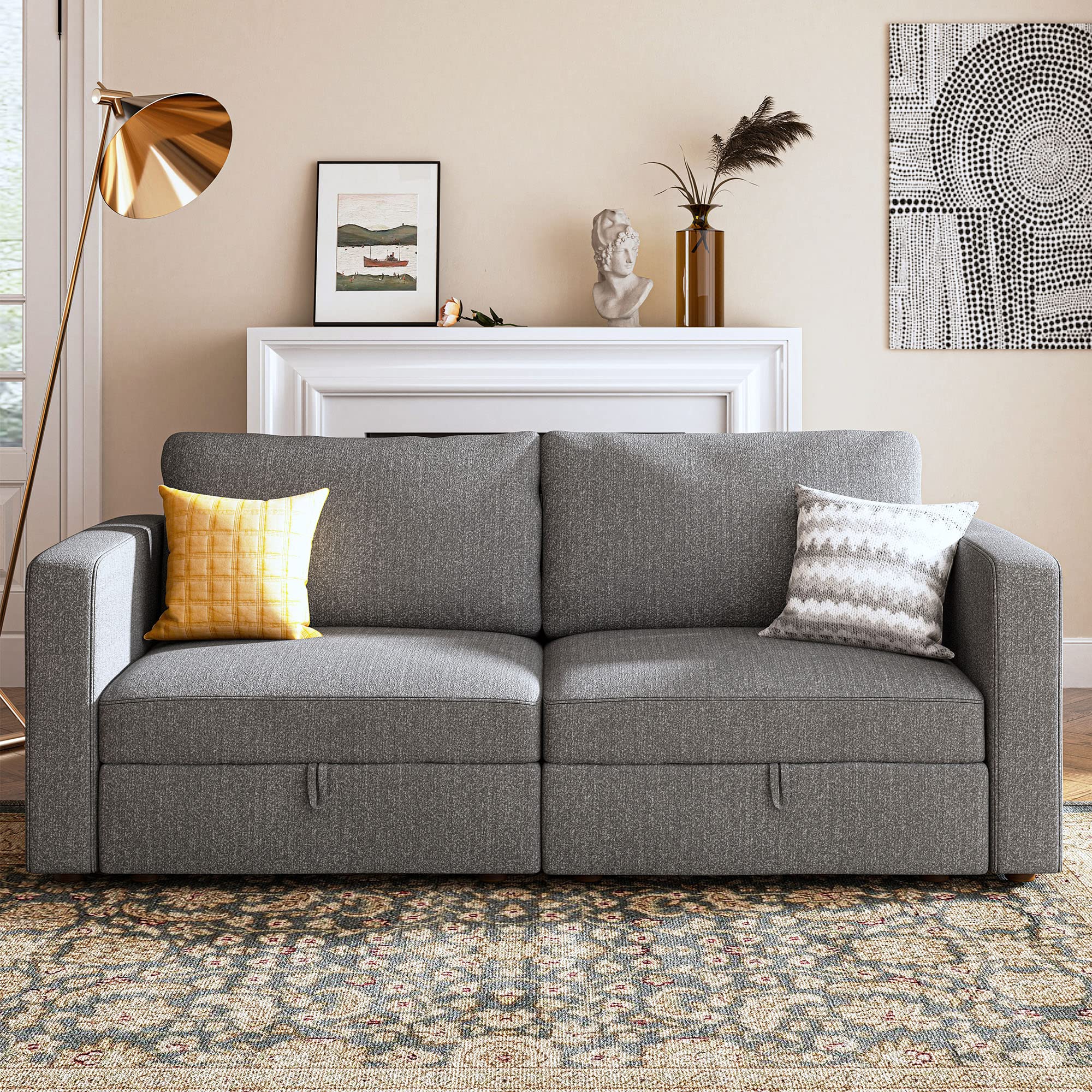 HONBAY Loveseat Sofa with Storage Seat, 2 Seater Couch Oversized Modular Sofa Love Seats for Living Room, Light Grey