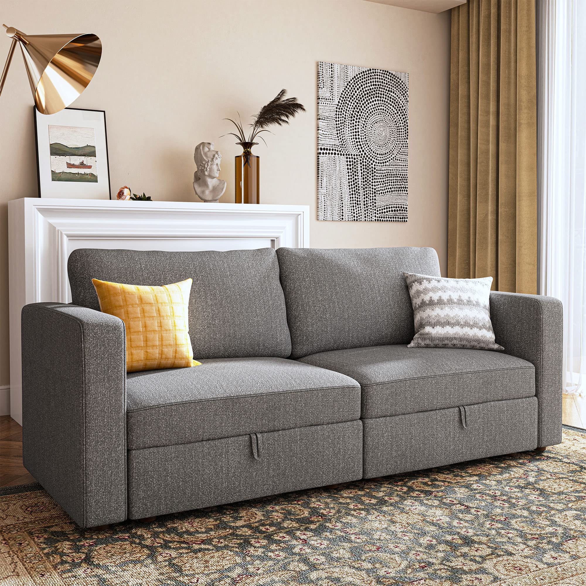 HONBAY Loveseat Sofa with Storage Seat, 2 Seater Couch Oversized Modular Sofa Love Seats for Living Room, Light Grey