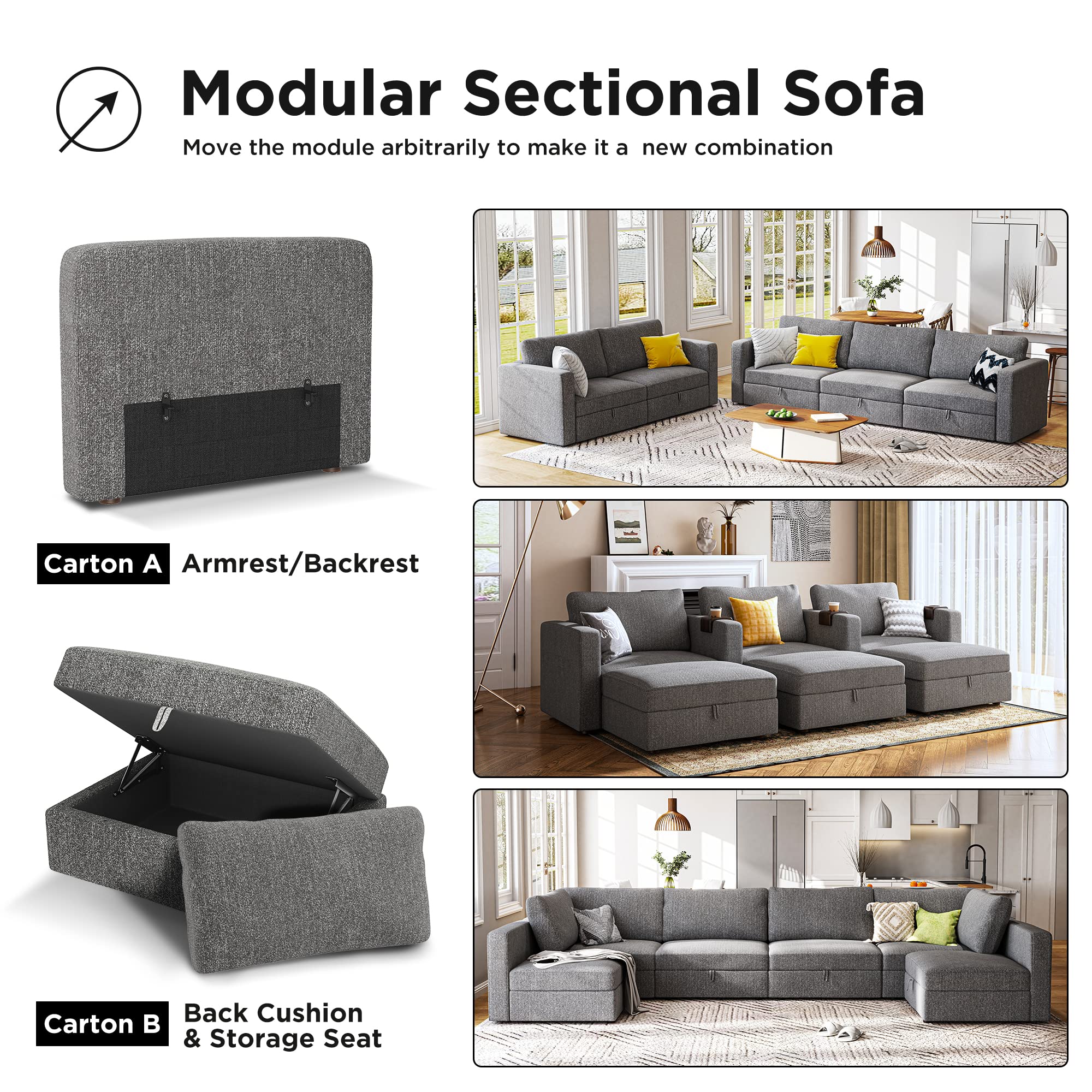 HONBAY Loveseat Sofa with Storage Seat, 2 Seater Couch Oversized Modular Sofa Love Seats for Living Room, Light Grey