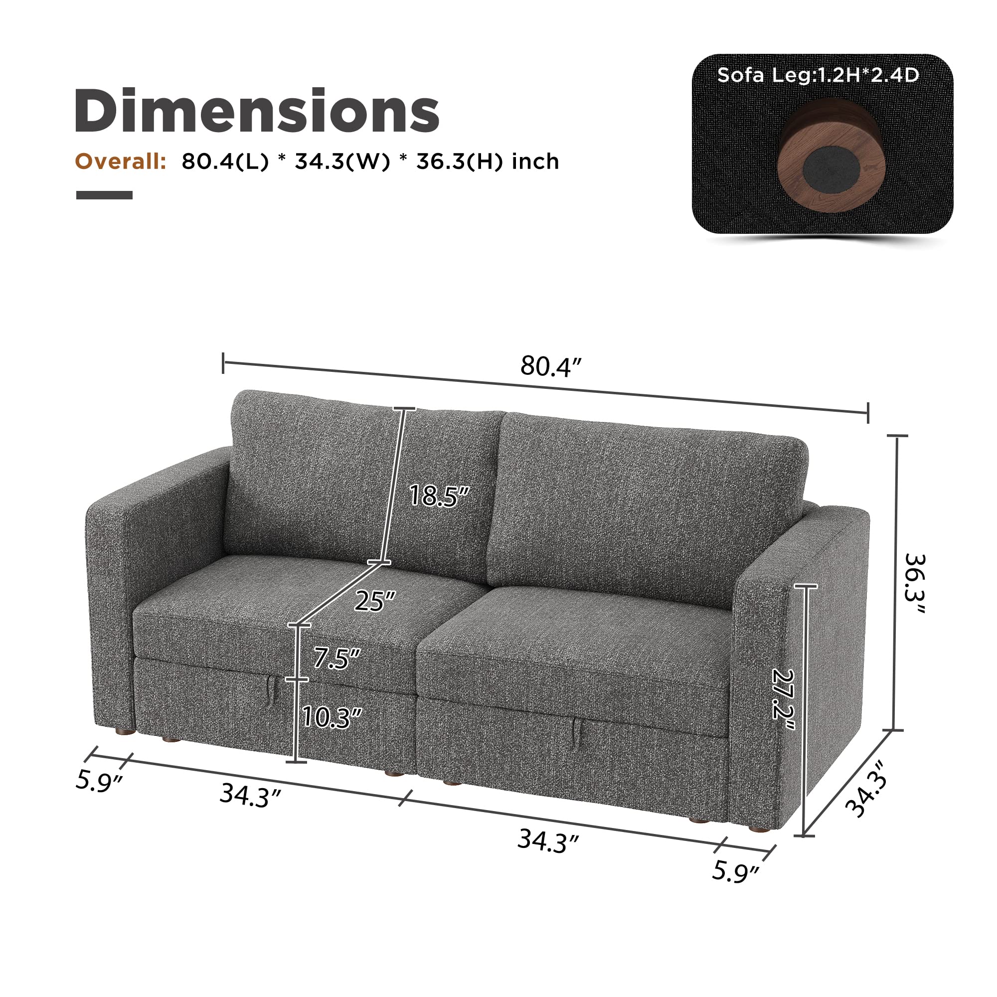 HONBAY Loveseat Sofa with Storage Seat, 2 Seater Couch Oversized Modular Sofa Love Seats for Living Room, Light Grey