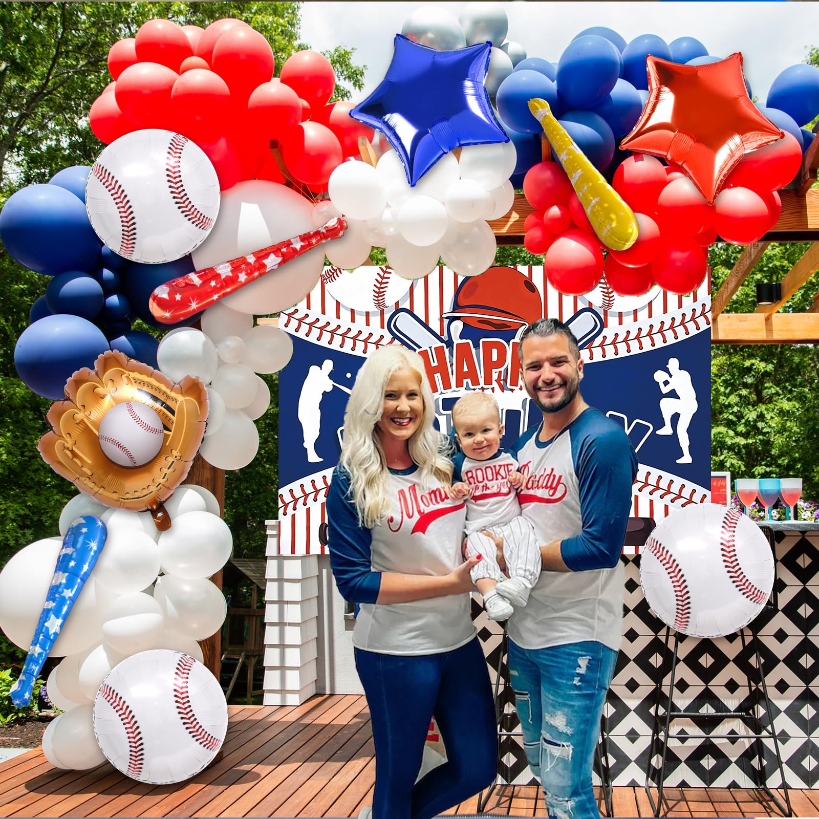 Winrayk 127Pcs Baseball Birthday Party Decorations Supplies Red White and Blue Baseball Balloon Arch Backdrop Tablecloth Star Glove Baseball Foil Balloon, Teen Kids Girls Boys Sports Party Decorations