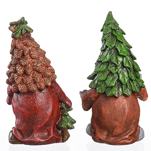 Funoasis 2PCS Resin Christmas Tree Gnomes Handmade Gnome Statues Adorable Decor for Table Shelf Fireplace Tiered Tray and Shelf Xmas Figurines