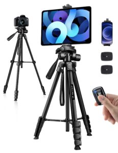 joilcan phone tripod stand, 68" tripod for ipad iphone tablet with remote universal holder carry bag, travel aluminum tripod for video recording photos vlogging compatible with ipad pro iphone camera