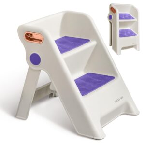 uncle wu foldable 2-step stool for kids - 11.2" height, anti-slip, safety handles,durable - perfect for potty training, bathroom sink,kitchen stand stool & bedroom step stool
