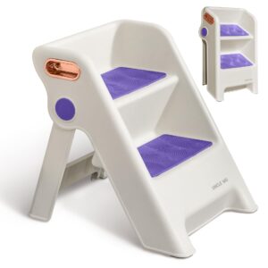 UNCLE WU Foldable 2-Step Stool for Kids - 11.2" Height, Anti-Slip, Safety Handles,Durable - Perfect for Potty Training, Bathroom Sink,Kitchen Stand Stool & Bedroom Step Stool