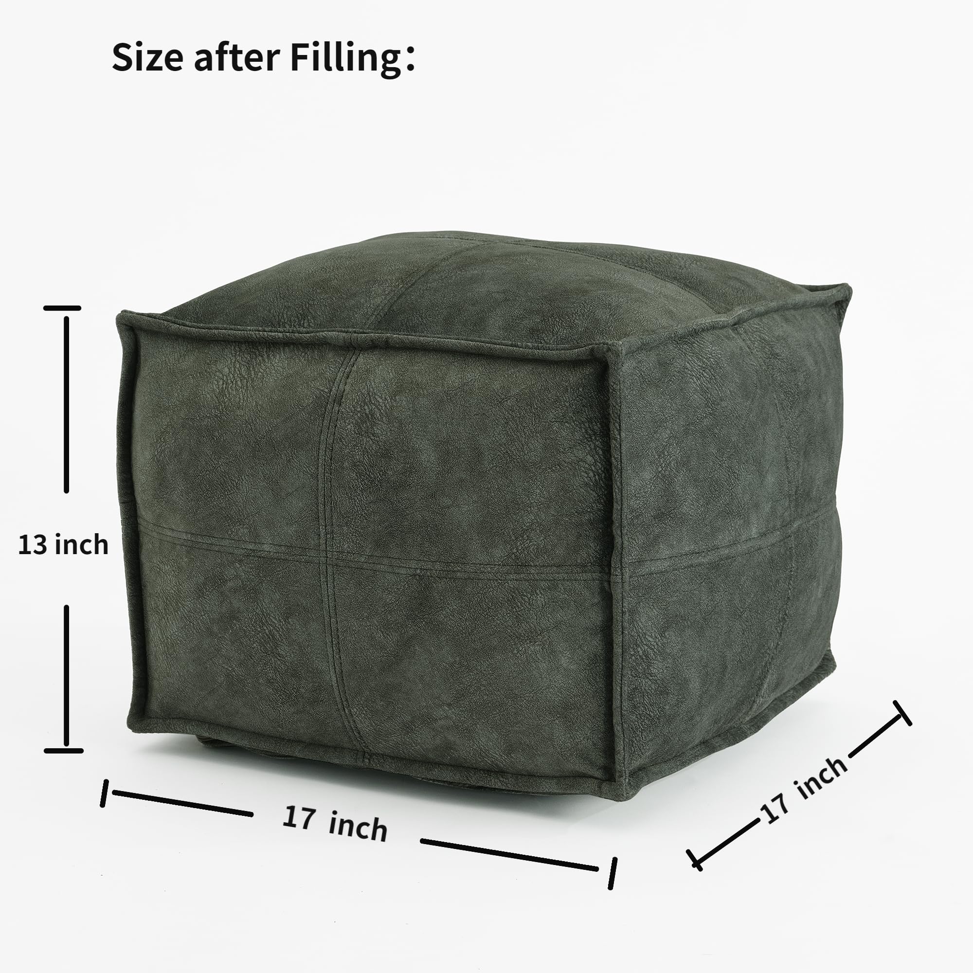 C COMFORTLAND Square Ottoman Pouf (No Filler), Faux Leather Poofs, Ottomans Foot Rest, Floor Foot Stools, Unstuffed Bean Bag Poufs Cover with Storage for Living Room, Bedroom Grey