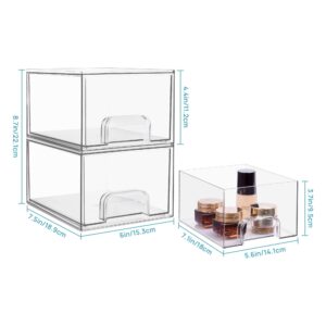 Vtopmart Stackable Makeup Organizer Storage Drawer, 4.4'' Tall Acrylic Bathroom Organizers，Clear Plastic Storage Bins For Vanity, Undersink, Kitchen Cabinets, Pantry Organization and Storage