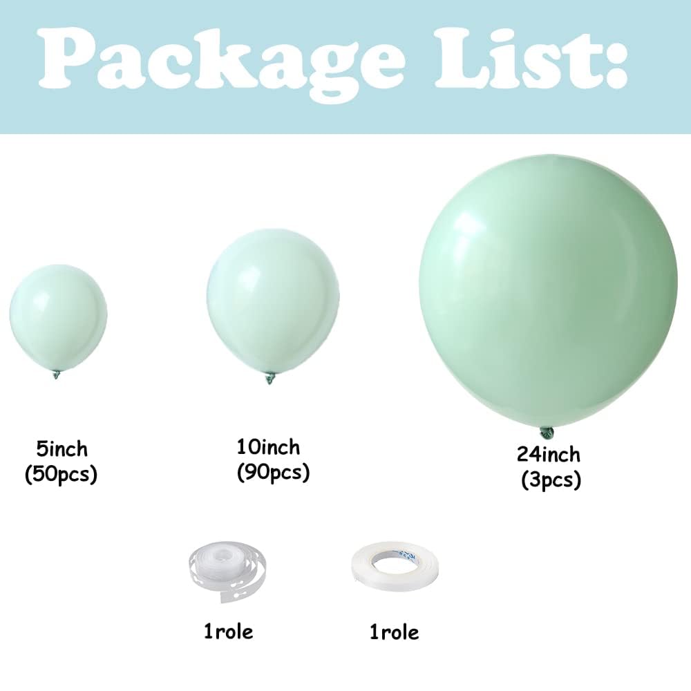 Dusty Green Balloons Garland Arch Kit 143pcs Pastel Dusty Mint Green Balloons Different Sizes 24In 10In 5In Latex Balloon For Birthday Baby shower Wedding Party Decoration