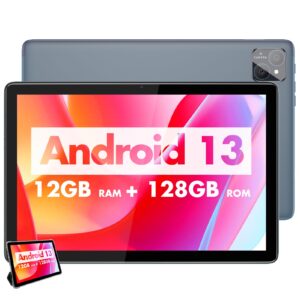newision android tablet 10 inch,android 13 4g phone tablets,12gb(6+6gb expand) ram 128gb rom,dual 8mp+5mp camera,5g wifi,ips hd display 1280 * 800,bluetooth 5.0, gps, 8000mah, tablet with case,gray